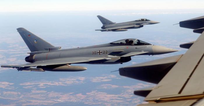 FILE PHOTO: German Eurofighters demonstrate a flight interception of a Belgian air force