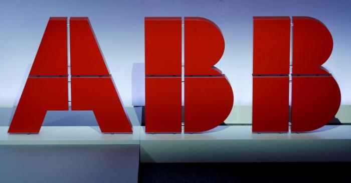 Logo of Swiss power technology and automation group ABB is seen during the company's annual