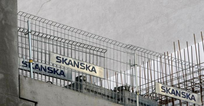 A logo of the construction firm Skanska is seen at a construction site in the centre of Warsaw