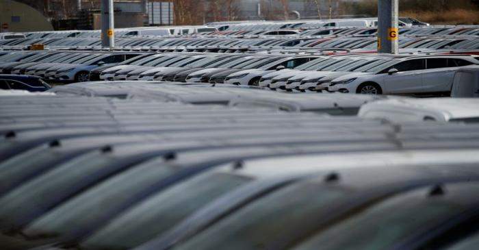 FILE PHOTO: Parked cars are seen at the Vauxhall plant as the outbreak of the coronavirus