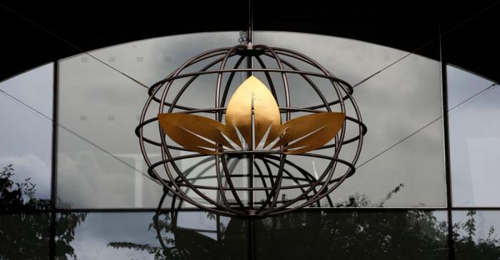 A logo is seen at the British American Tobacco offices in London