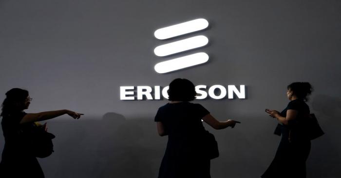 An Ericsson logo is pictured at Mobile World Congress (MWC) in Shanghai