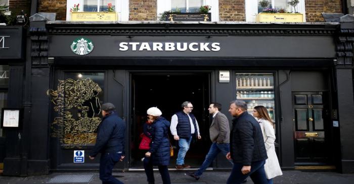 FILE PHOTO: General view of a Starbucks coffee shop in London