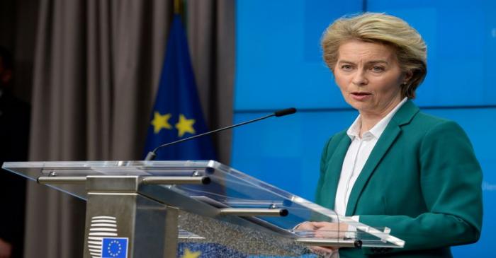 FILE PHOTO: European Commission President Ursula von der Leyen speaks at a news conference in