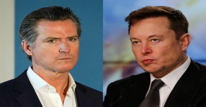 California Governor Gavin Newsom (L) and Tesla CEO Elon Musk