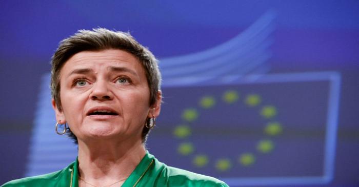 FILE PHOTO: European Competition Commissioner Margrethe Vestager presents the EU executive's