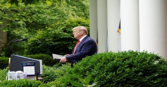 U.S. President Donald Trump holds press briefing on the coronavirus response at the White House