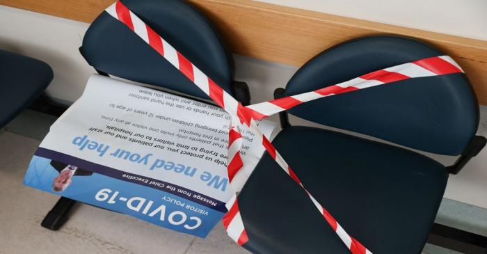 Seats are marked off for social distancing at Westmead Hospital in Sydney