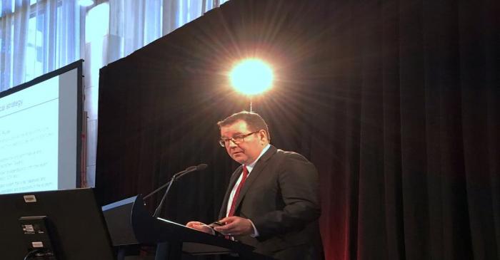 New Zealand's Finance Minister Grant Robertson speaks during a media conference in Wellington