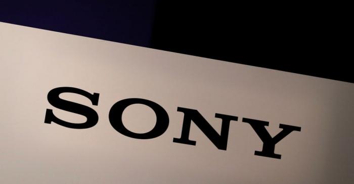 Sony Corp's logo is seen at its news conference in Tokyo