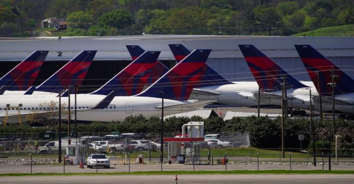 FILE PHOTO: Delta Air Lines passenger planes parked in Birmingham