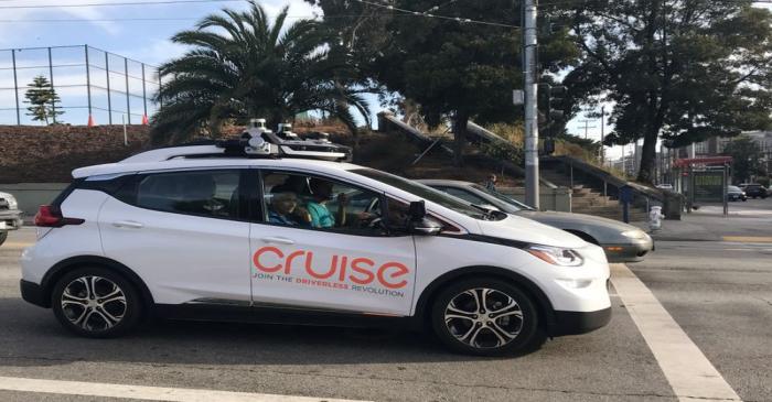 FILE PHOTO: A Cruise self-driving car, which is owned by General Motors Corp, is seen outside