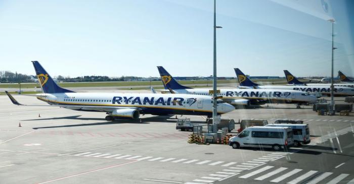 FILE PHOTO: Ryanair aircraft parked on the tarmac before the closure of Brussels South