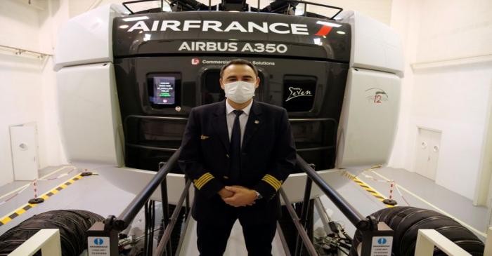Fernandez, executive VP for flight operations at Air France, poses in front of Airbus A350