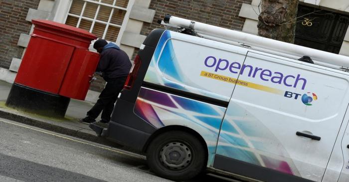 FILE PHOTO: A BT Openreach van is seen parked in central London, Britain