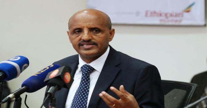 FILE PHOTO: Ethiopian Airlines CEO Tewolde Gebremariam speaks during a news conference amid