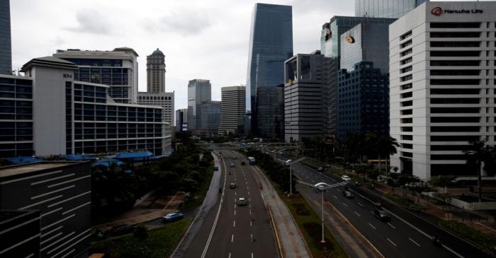 General view of the main road at the business district after Indonesia's capital begins a