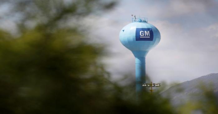 FILE PHOTO: The GM logo is pictured at the General Motors Assembly Plant in Ramos Arizpe