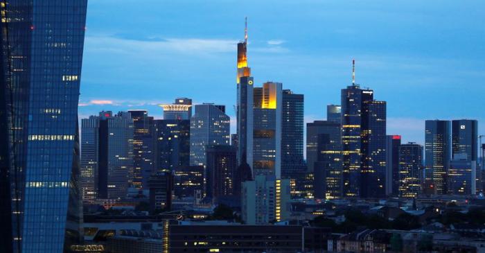 The skyline with its banking district is photographed in Frankfurt