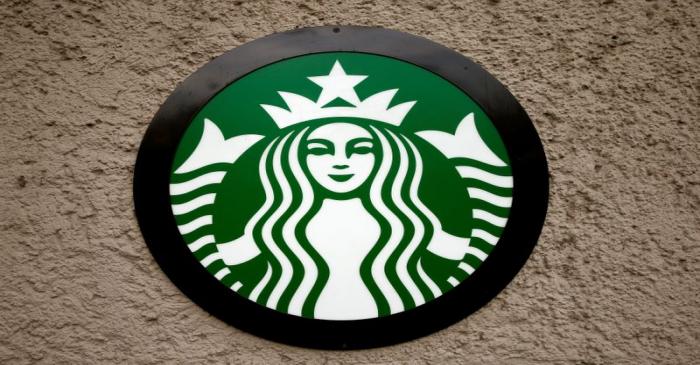 FILE PHOTO:  Company's logo is seen at a Starbucks coffee shop in Zurich