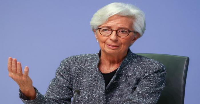 FILE PHOTO: European Central Bank (ECB) President Christine Lagarde gestures as she addresses a