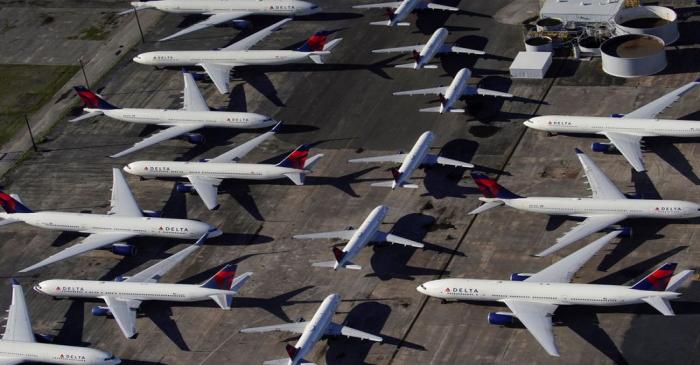 FILE PHOTO: Delta Air Lines passenger planes parked in Birmingham