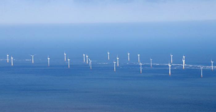 FILE PHOTO: Scroby Sands offshore wind farm off of the coast at Great Yarmouth