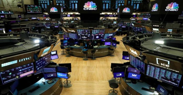 FILE PHOTO: Floor traders work space is seen on the trading floor after the closing bell,