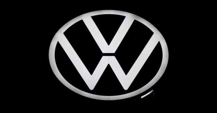 A new logo of German carmaker Volkswagen is unveiled at the VW headquarters in Wolfsburg
