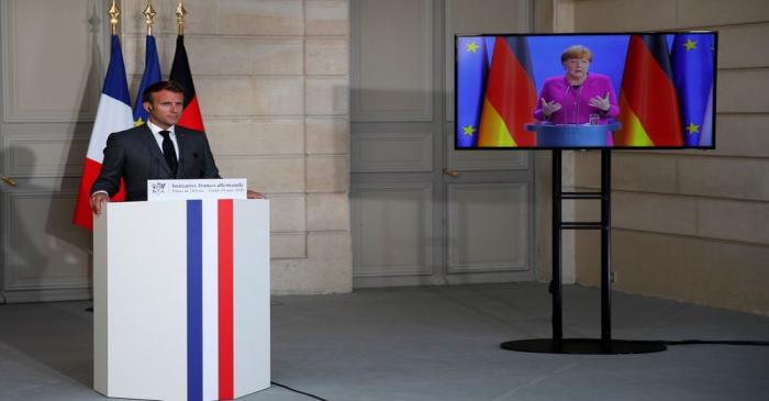 France-Germany joint video news conference at Elysee Palace in Paris