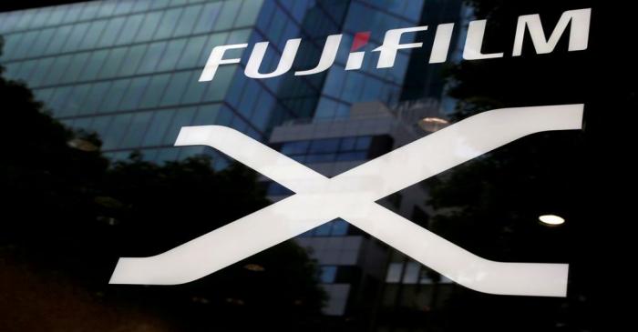 FILE PHOTO: Fujifilm's company logo is seen at its exhibition hall nearby the headquarters of