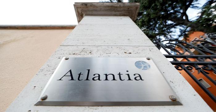 FILE PHOTO: A logo of the Atlantia Group is seen outside its headquarters in Rome