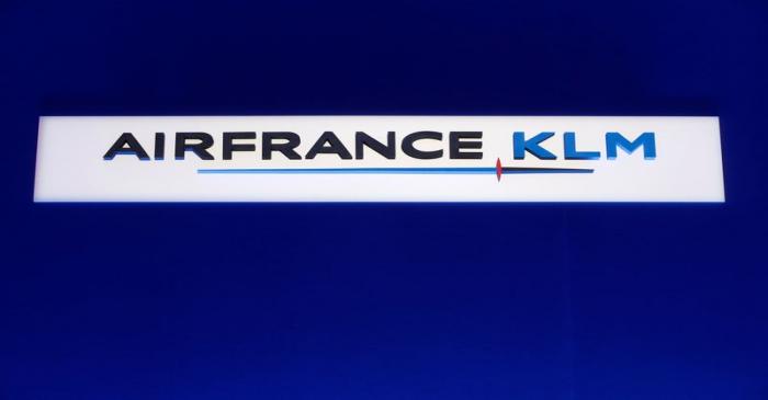 The Air France-KLM company logo is seen during the company's half-year results in Paris