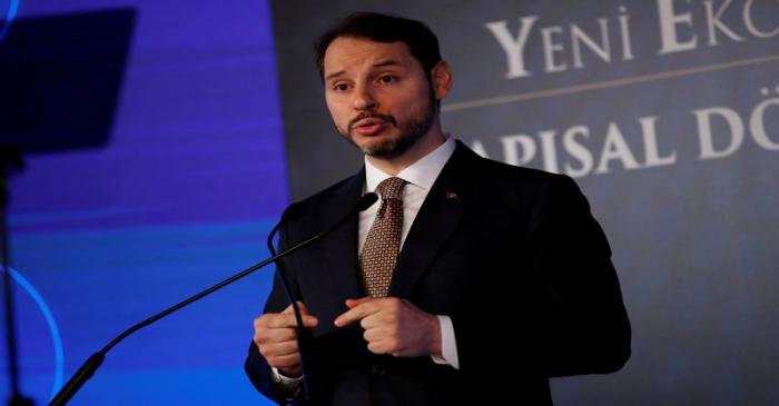 FILE PHOTO: Turkish Treasury and Finance Minister Berat Albayrak attends a news conference in