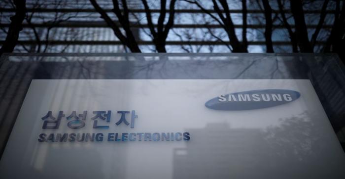 FILE PHOTO: The logo of Samsung Electronics is seen at its office building in Seoul