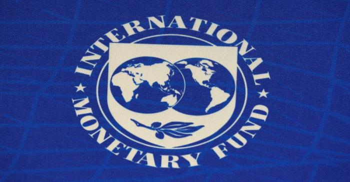 FILE PHOTO: The logo of the International Monetary Fund (IMF) is seen during a news conference