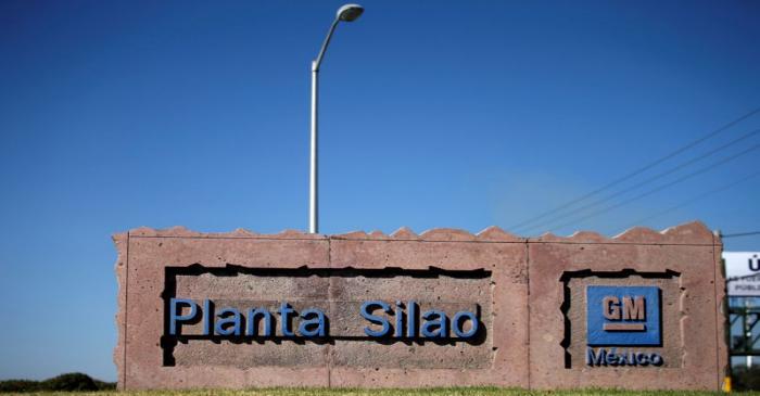 View of the entrance to the plant of General Motors in Silao