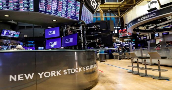 A nearly empty trading floor is seen as preparations are made for the return to trading at the