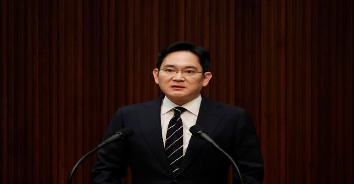 Samsung Electronics Vice Chairman, Jay Y. Lee, speaks during a news conference at a company's