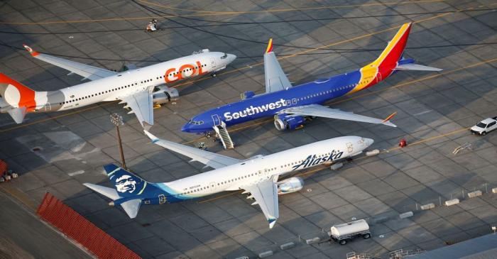 FILE PHOTO: An aerial photo shows Gol Airlines, Southwest Airlines and Alaska Airlines Boeing