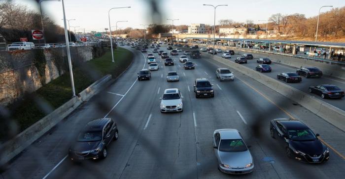 Cars fill the roads as people travel before the Thanksgiving Day holiday in Chicago