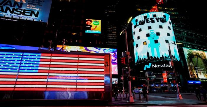 FILE PHOTO: Times Square is illuminated in blue as part of the 