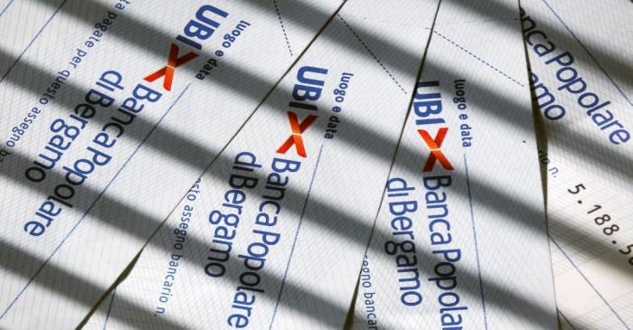 FILE PHOTO: Pages of a cheque book of Ubi Banca Popolare di Bergamo are seen in this picture