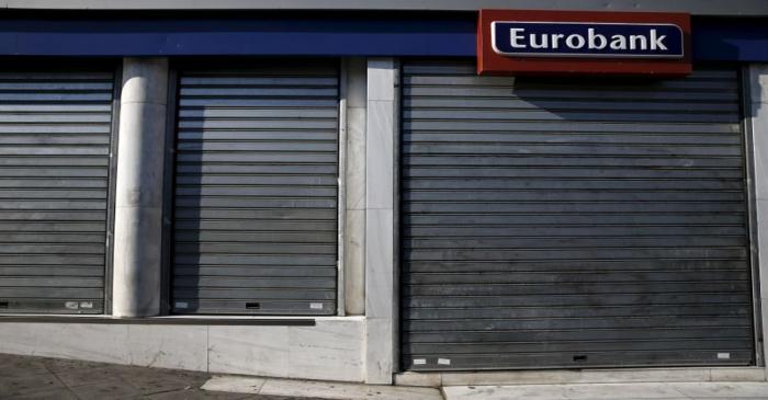 A closed Eurobank branch after the Greek government imposed capital controls at the country's