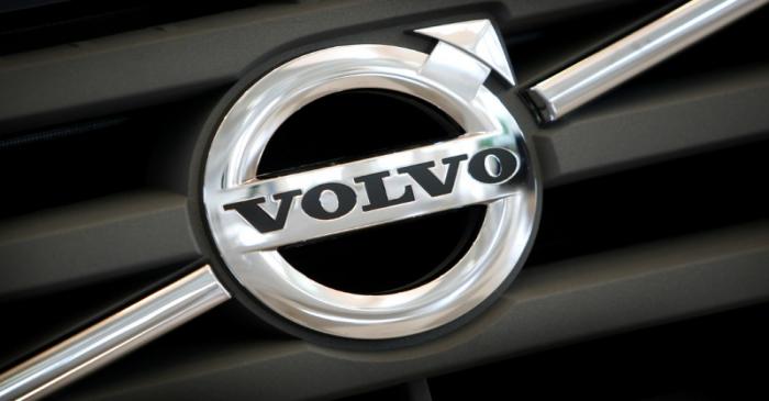 FILE PHOTO: The logo of  Volvo is seen on the front grill of a Volvo truck in a customer