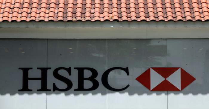 FILE PHOTO: HSBC bank signage is pictured in Singapore