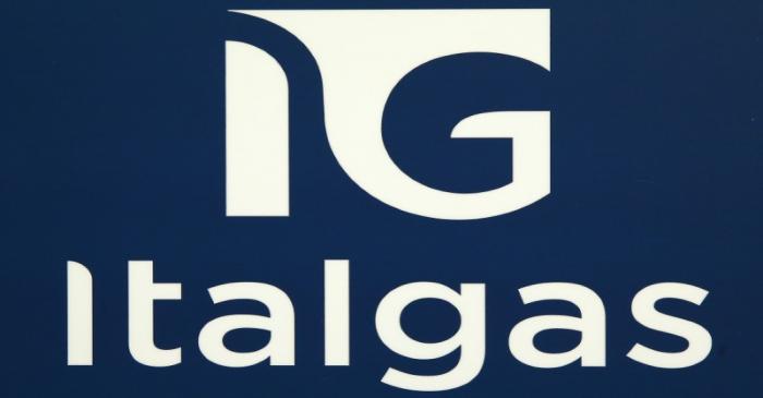 Italgas logo is seen at the Milan's stock exchange headquater, in Milan