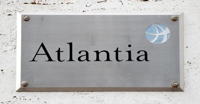 A logo of the Atlantia Group is seen outside their headquarters in Rome