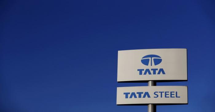 File photo of company logo seen outside the Tata steelworks near Rotherham in Britain