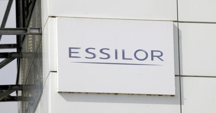 FILE PHOTO: The logo of Essilor is seen in Creteil